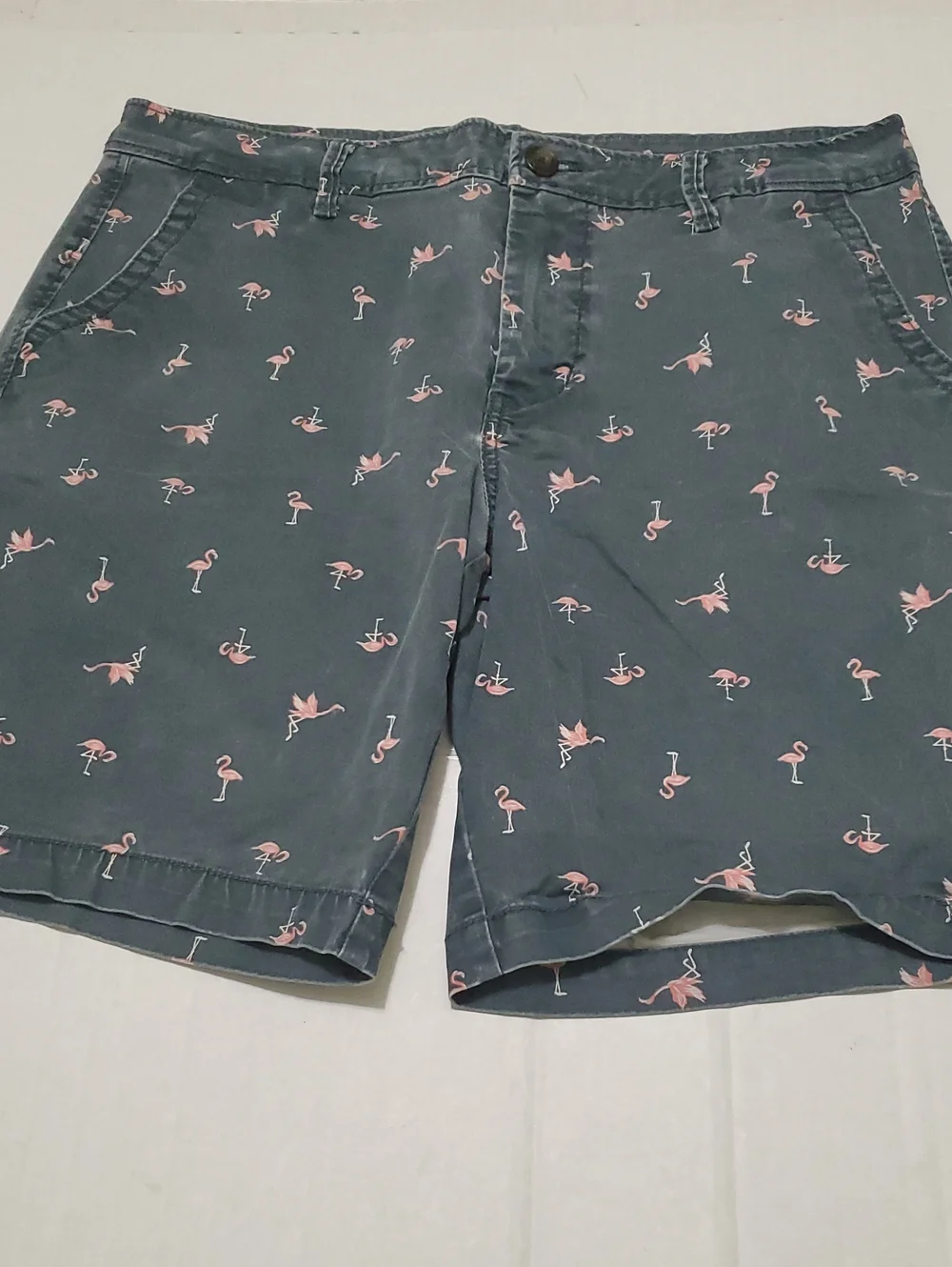 NWOT Aeropostale Gray Flamingo Summer Boardwalk Denim Shorts 34